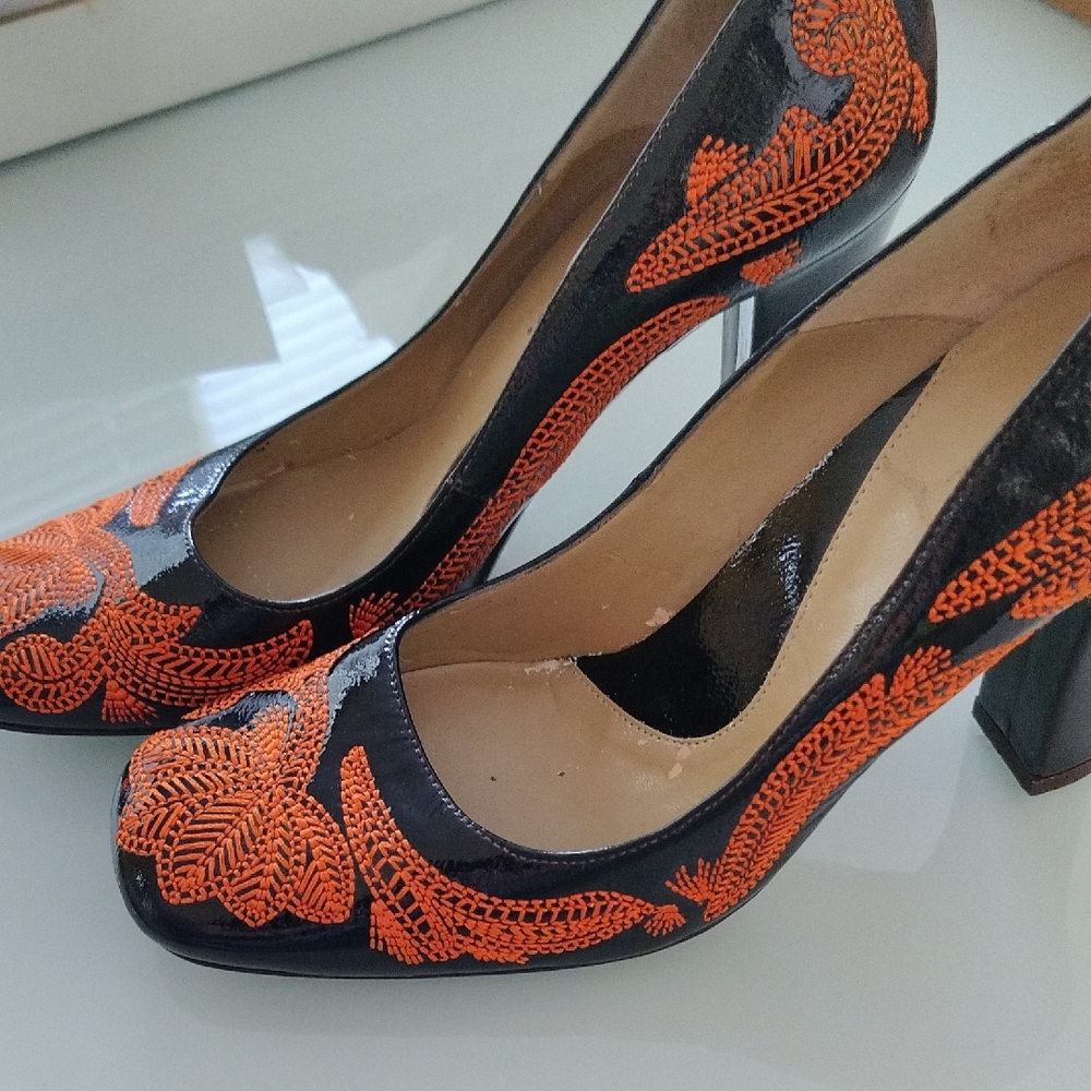Black and Orange 3 1/2 Inch Block Heels